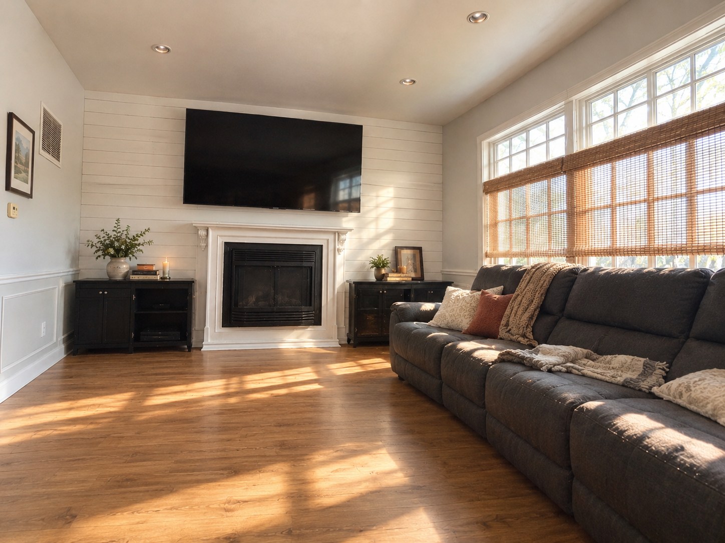 Sunlit Brooklyn living room with freshly installed hardwood flooring